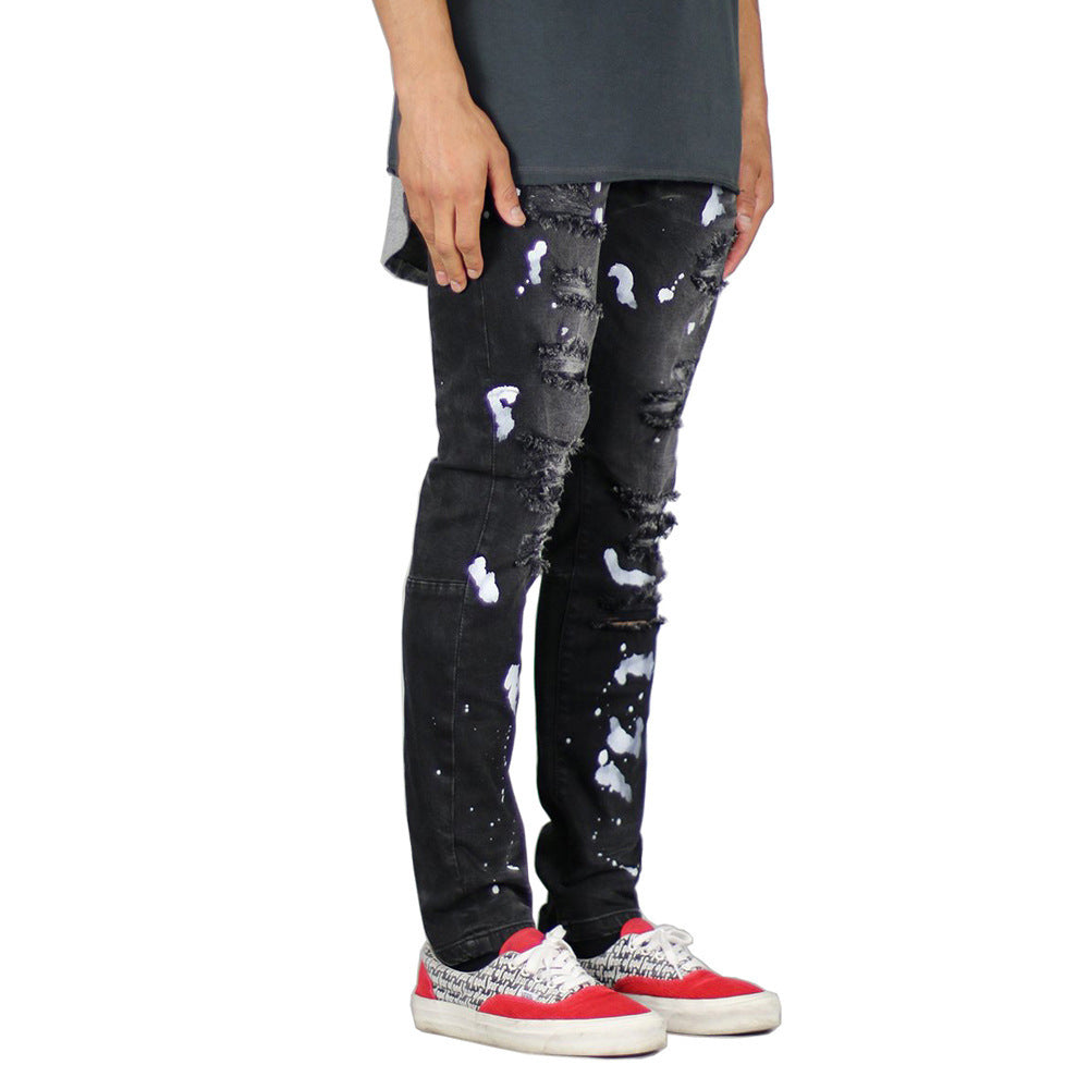 Men's jeans personality trend paint splashed holes men's jeans