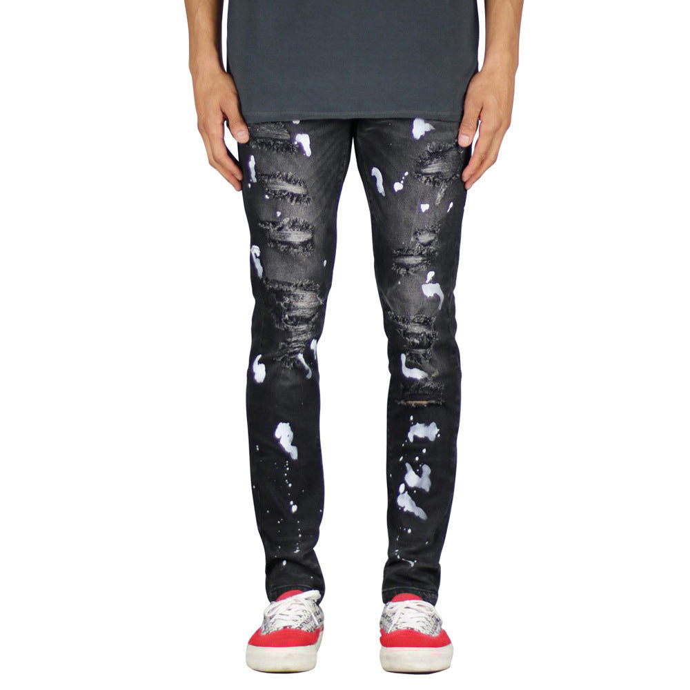 Men's jeans personality trend paint splashed holes men's jeans