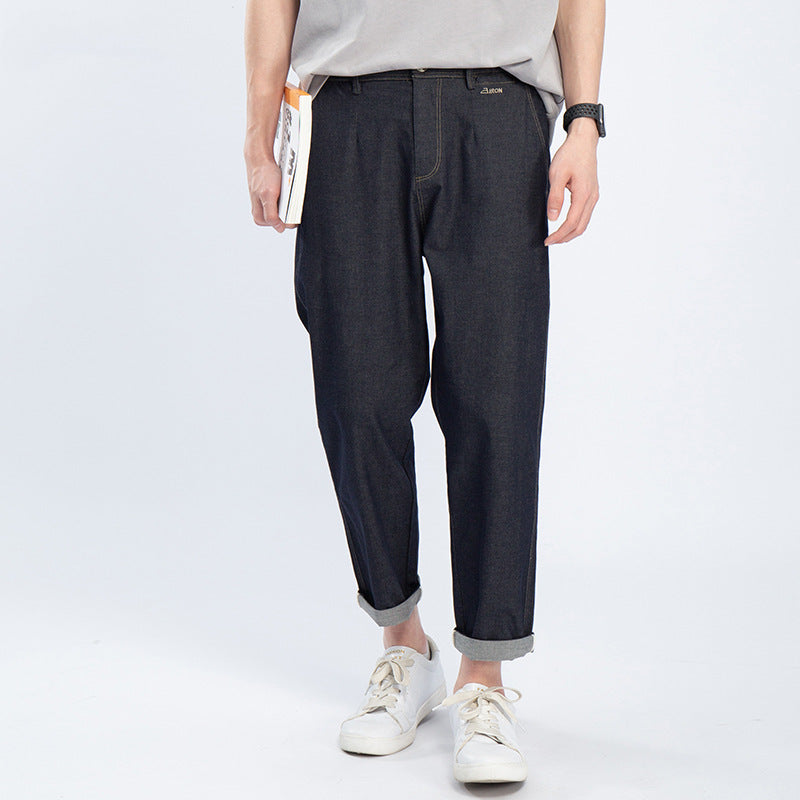 Men'S Fashion Brand Loose Baggy Pants Jeans Youth Hong Kong Style Carrot Pants Men'S Nine-Point Pants