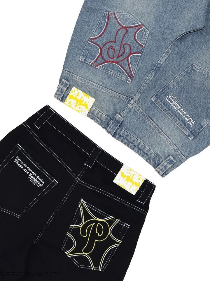 American Street Baggy Casual  Men's Retro Hip Hop Printing Stylish Fashion High Waist Jeans