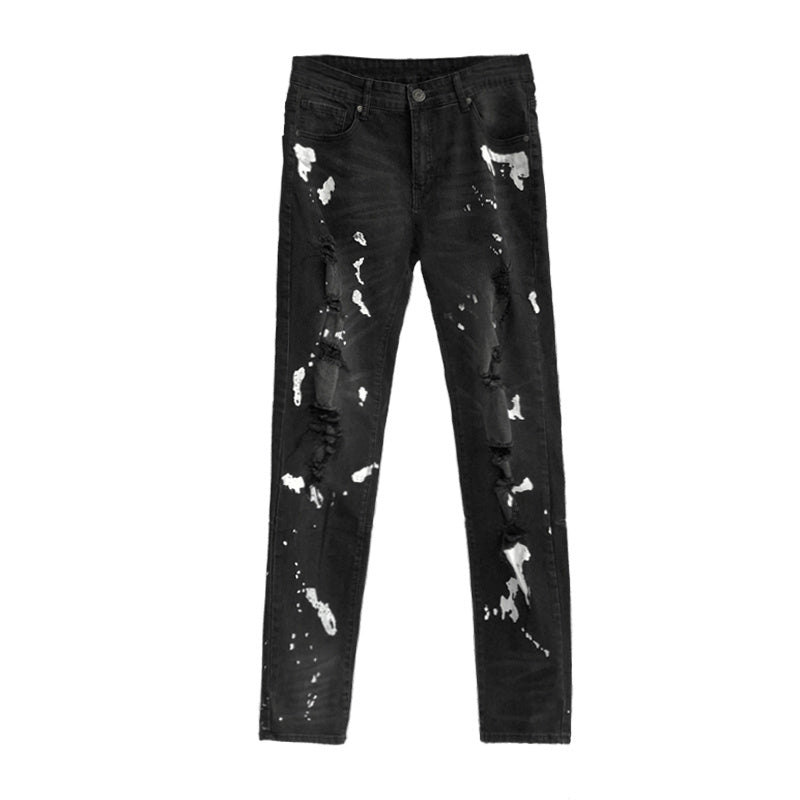 Men's jeans personality trend paint splashed holes men's jeans