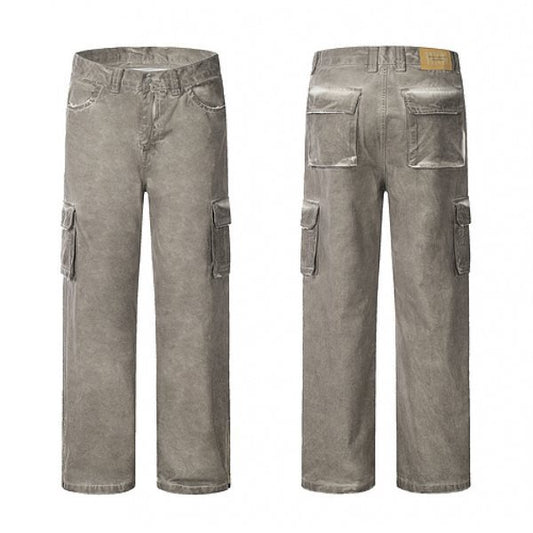 Three-dimensional Cut Washed Dirty Mud Baggy Wide-leg Jeans