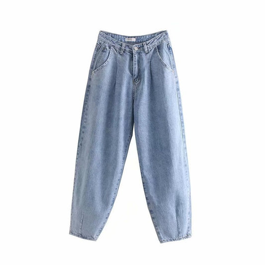 Pleated loose jeans