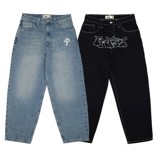 American Street Baggy Casual  Men's Retro Hip Hop Printing Stylish Fashion High Waist Jeans