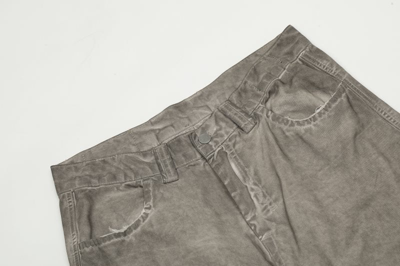 Three-dimensional Cut Washed Dirty Mud Baggy Wide-leg Jeans