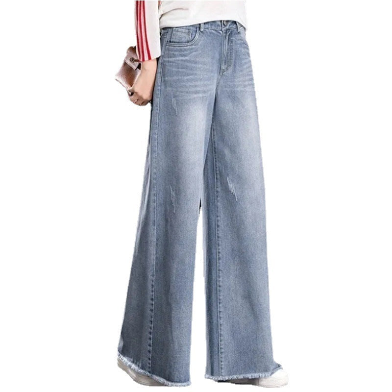 Raw Hem Wide Legs Jeans For Women Baggy Straight Trousers