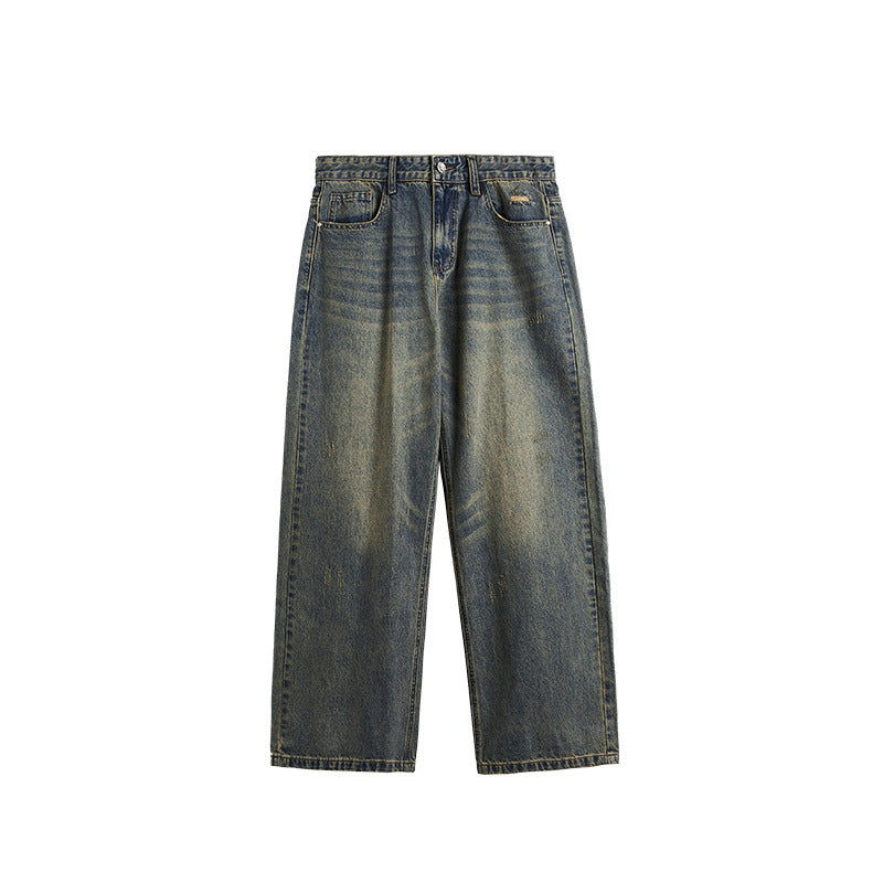 Retro Cat Beard Distressed Wide Leg Jeans Baggy Straight Trousers