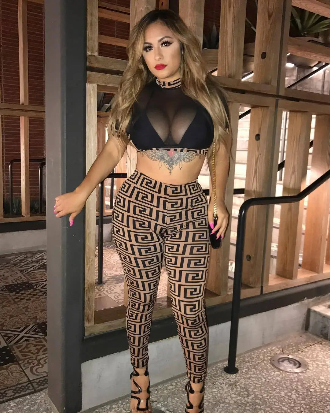 See through Sexy Two Piece Set Women Transparent Mesh Crop Top and Pencil Pants Suit Party Club Wear 2 Piece Outfits