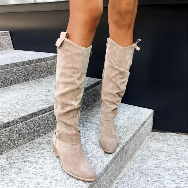 Low Heel Side Zip Size 43 Suede Thigh High Women's Boots Retro Woman Booties Autumn Winter Knee High Boots 2024