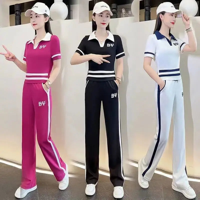 Leisure Sportswear Set for Spring and Summer New Korean Version Loose Fitting Short Sleeved Fashion and Age Reducing Two-piece