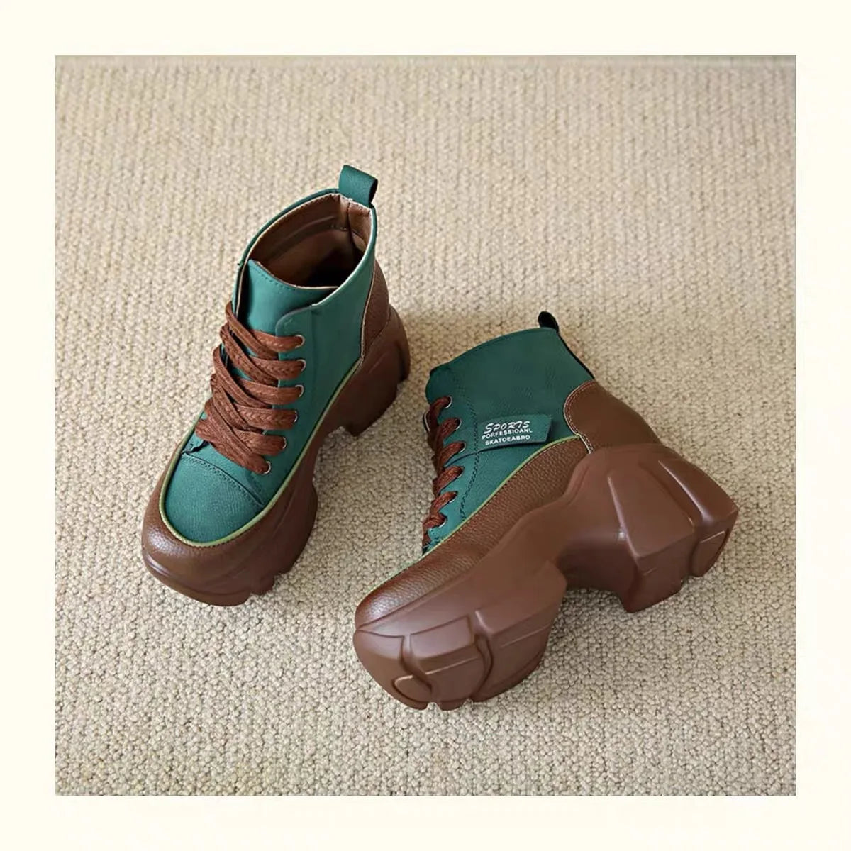 Women's Shoes on Sale High Quality Lace Up Women Boots Winter Round Toe Mixed Colors Short Barrel Platform Increase Height Boots