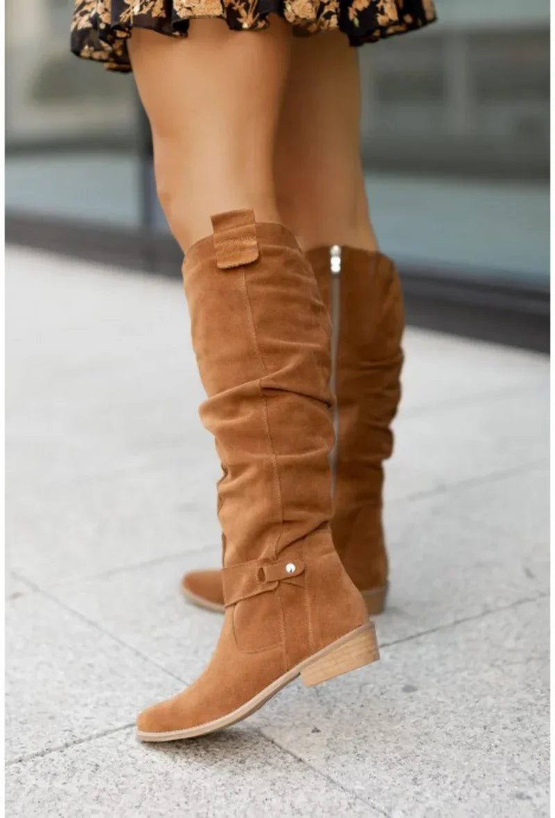 Low Heel Side Zip Size 43 Suede Thigh High Women's Boots Retro Woman Booties Autumn Winter Knee High Boots 2024