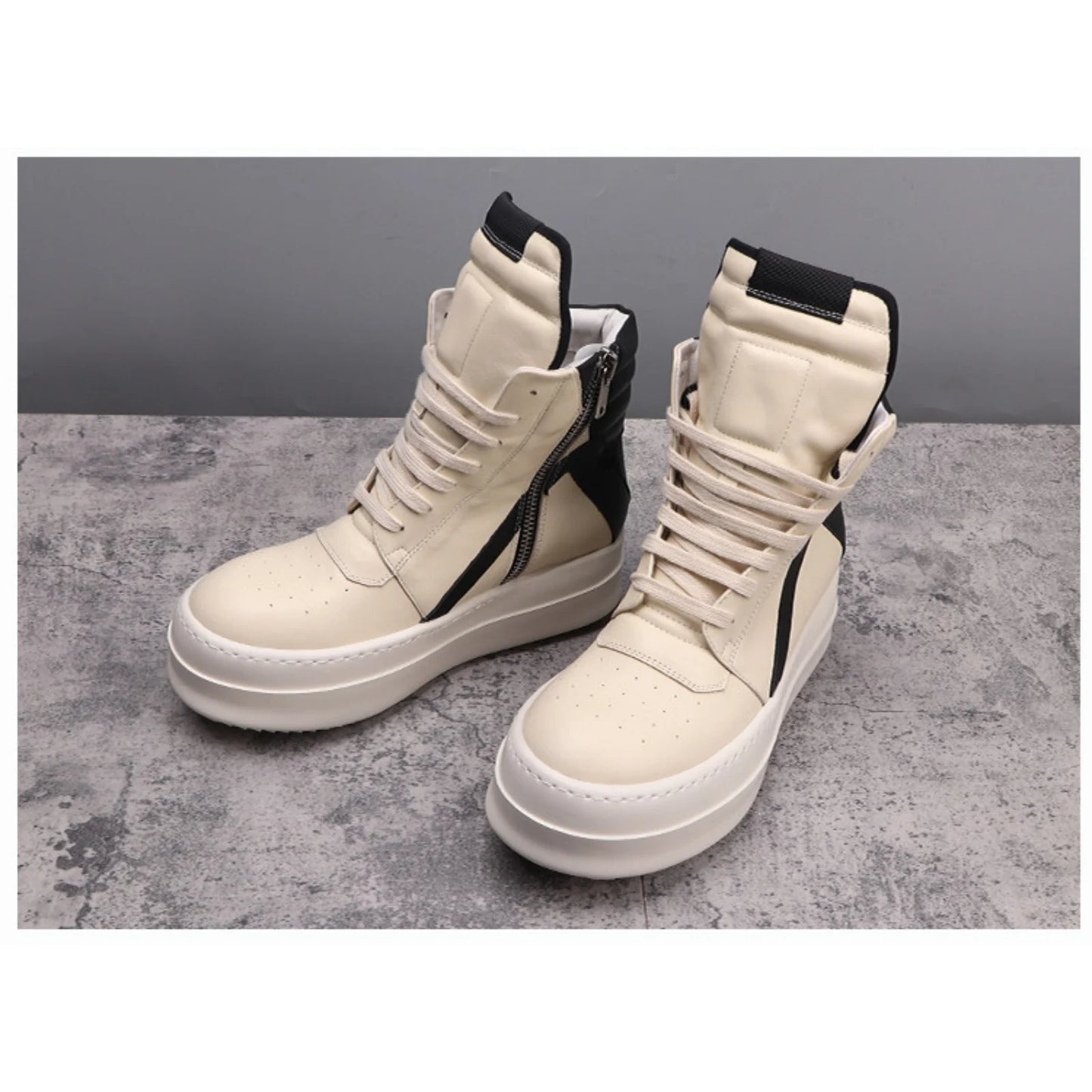 Top Quality Boots Men and Women 35-48 Casual Fashion Punk Real Leather zipper booties 6cm Platform soles Trendy High top shoes