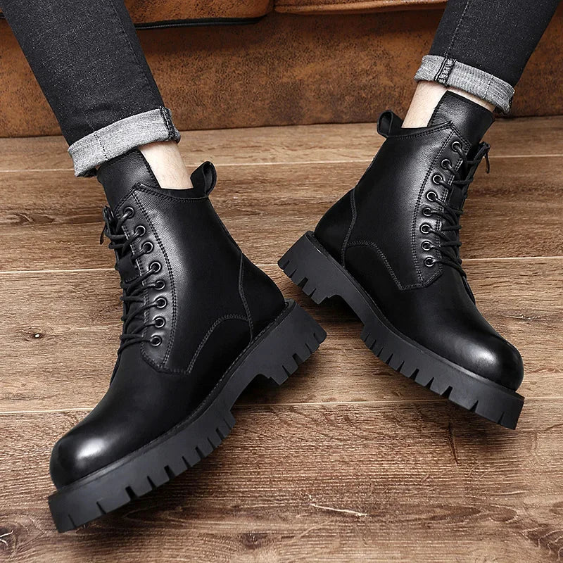 Men's Boots New Genuine Leather Outdoor Boots Thick Bottom All-Match Italian Designer Men Dress shoes Luxury Motorcycle Boots