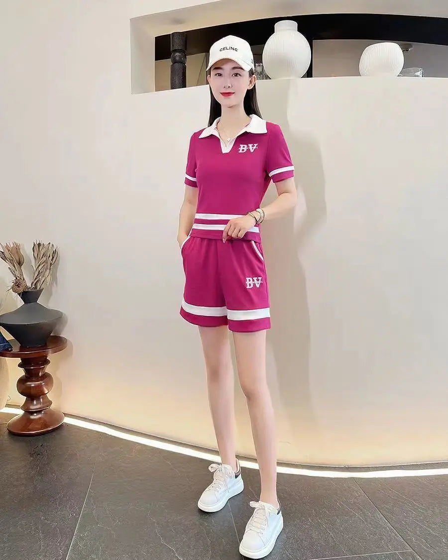 Leisure Sportswear Set for Spring and Summer New Korean Version Loose Fitting Short Sleeved Fashion and Age Reducing Two-piece