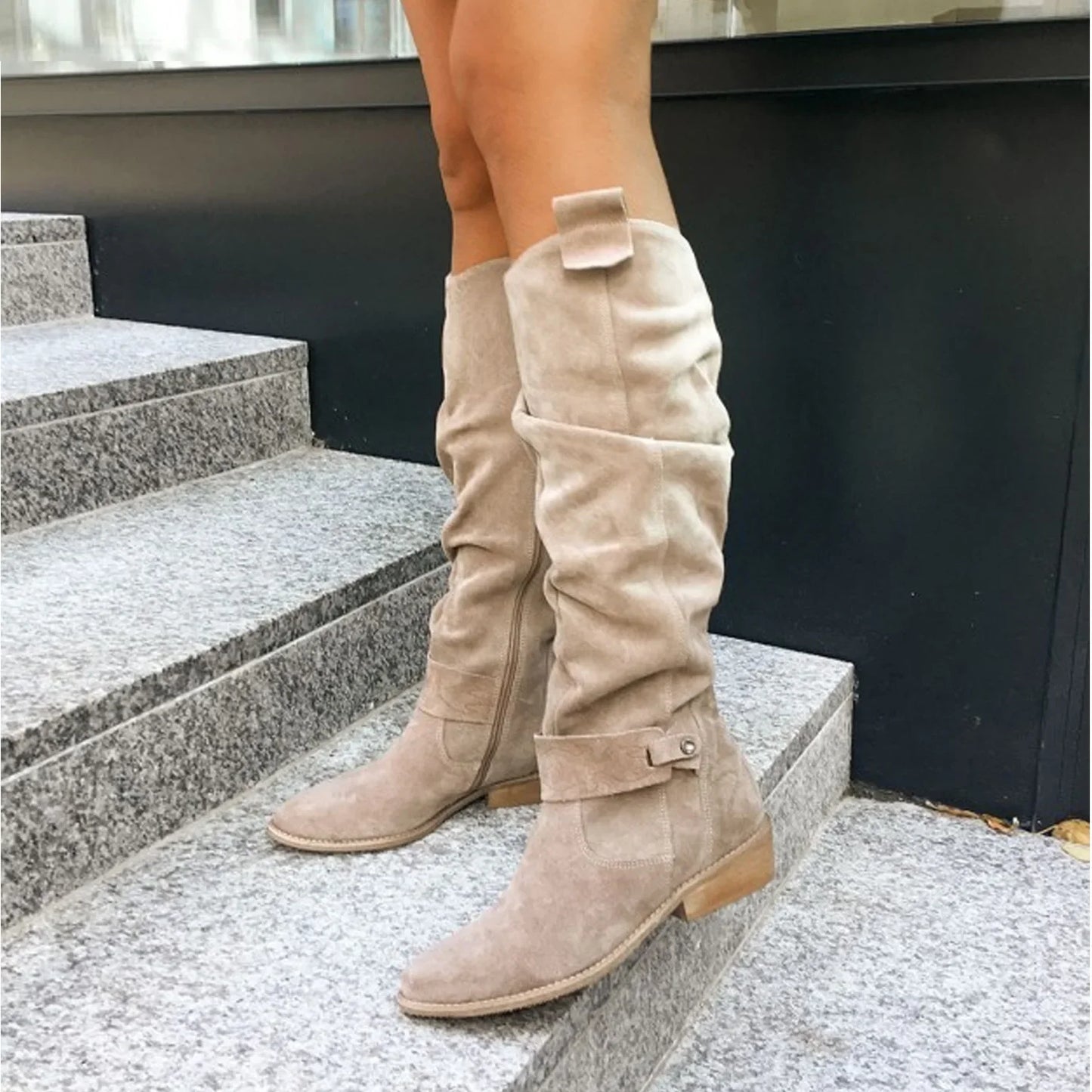 Low Heel Side Zip Size 43 Suede Thigh High Women's Boots Retro Woman Booties Autumn Winter Knee High Boots 2024