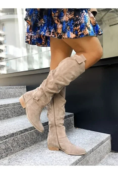 Low Heel Side Zip Size 43 Suede Thigh High Women's Boots Retro Woman Booties Autumn Winter Knee High Boots 2024