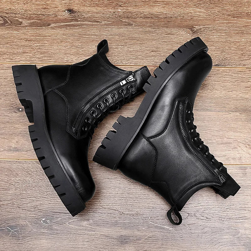 Men's Boots New Genuine Leather Outdoor Boots Thick Bottom All-Match Italian Designer Men Dress shoes Luxury Motorcycle Boots