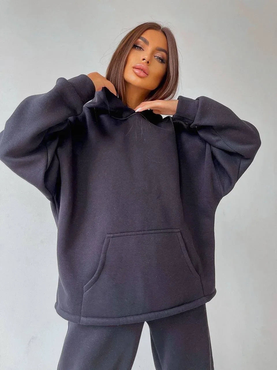 Casual Sport Tracksuit Women Hooded Two Pieces Set Sweatshirts Pullover Hoodies Pockets Pants Suit Trousers Outfits Autumn 2023