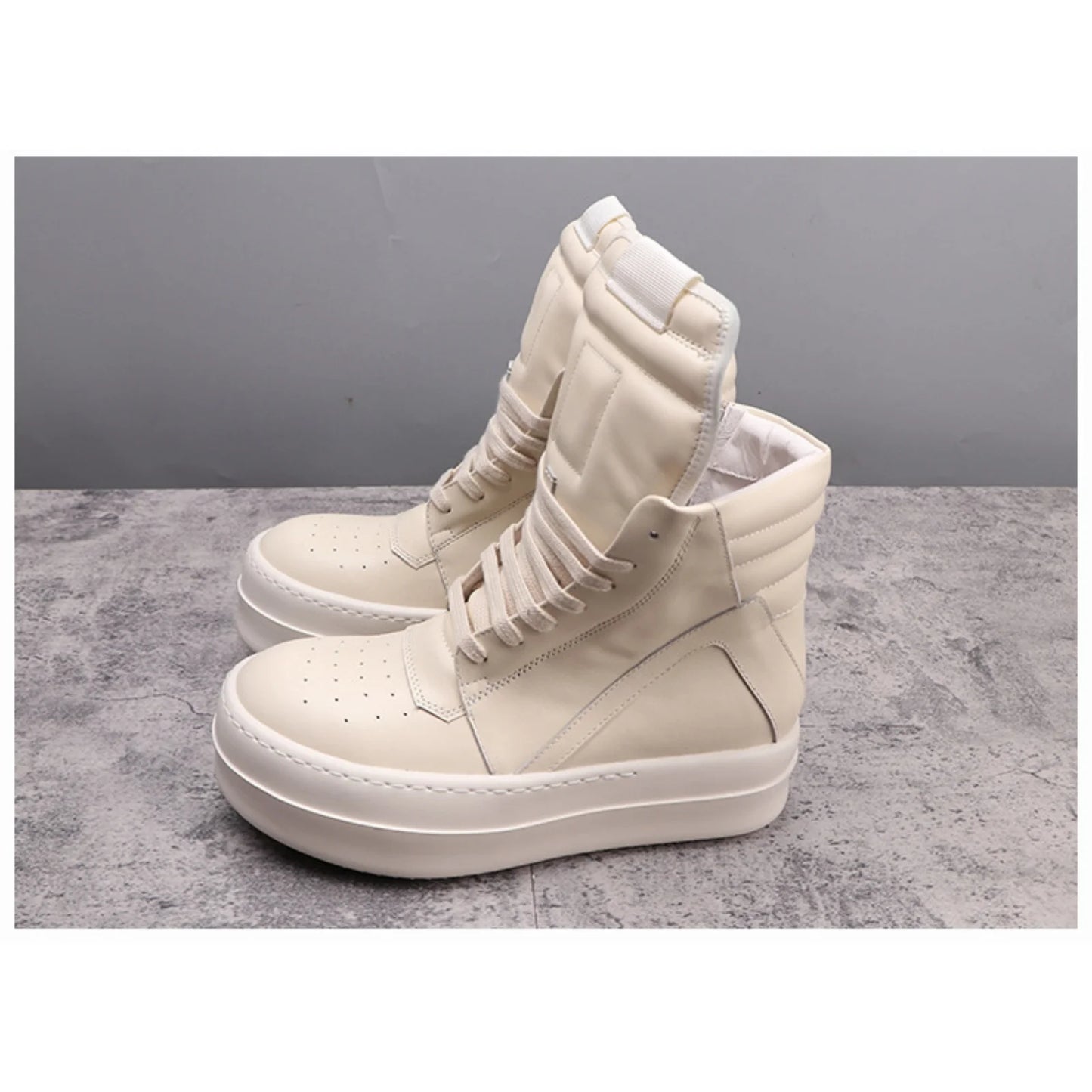 Top Quality Boots Men and Women 35-48 Casual Fashion Punk Real Leather zipper booties 6cm Platform soles Trendy High top shoes