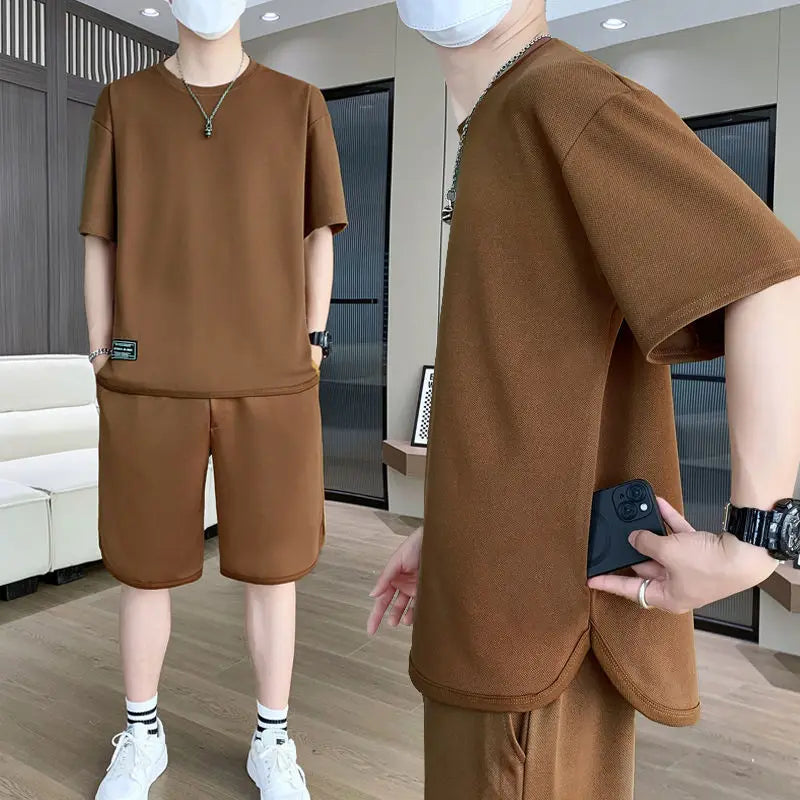 Men's Shorts Set Black Plain Workout Clothing Male T Shirt Short Sets Youthful Emo Two Piece Korean Style 2024 Outfit Stylish