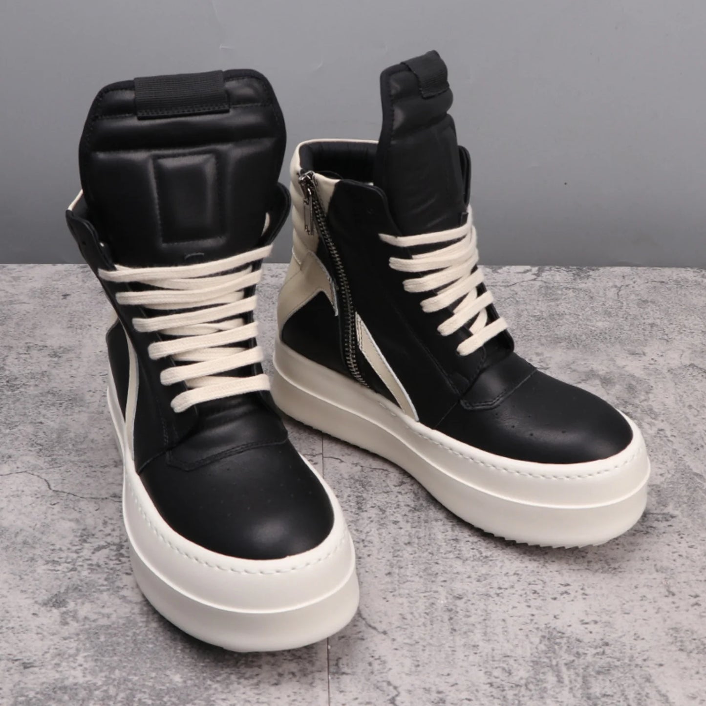 Top Quality Boots Men and Women 35-48 Casual Fashion Punk Real Leather zipper booties 6cm Platform soles Trendy High top shoes