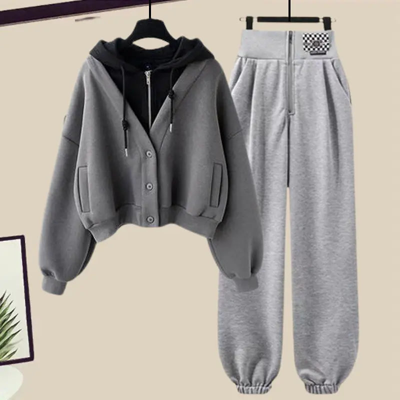 2023 Winter Patchwork Hoodie Jacket Personalized Leggings Two-piece Elegant Women's Pants Set Tracksuit Outfits