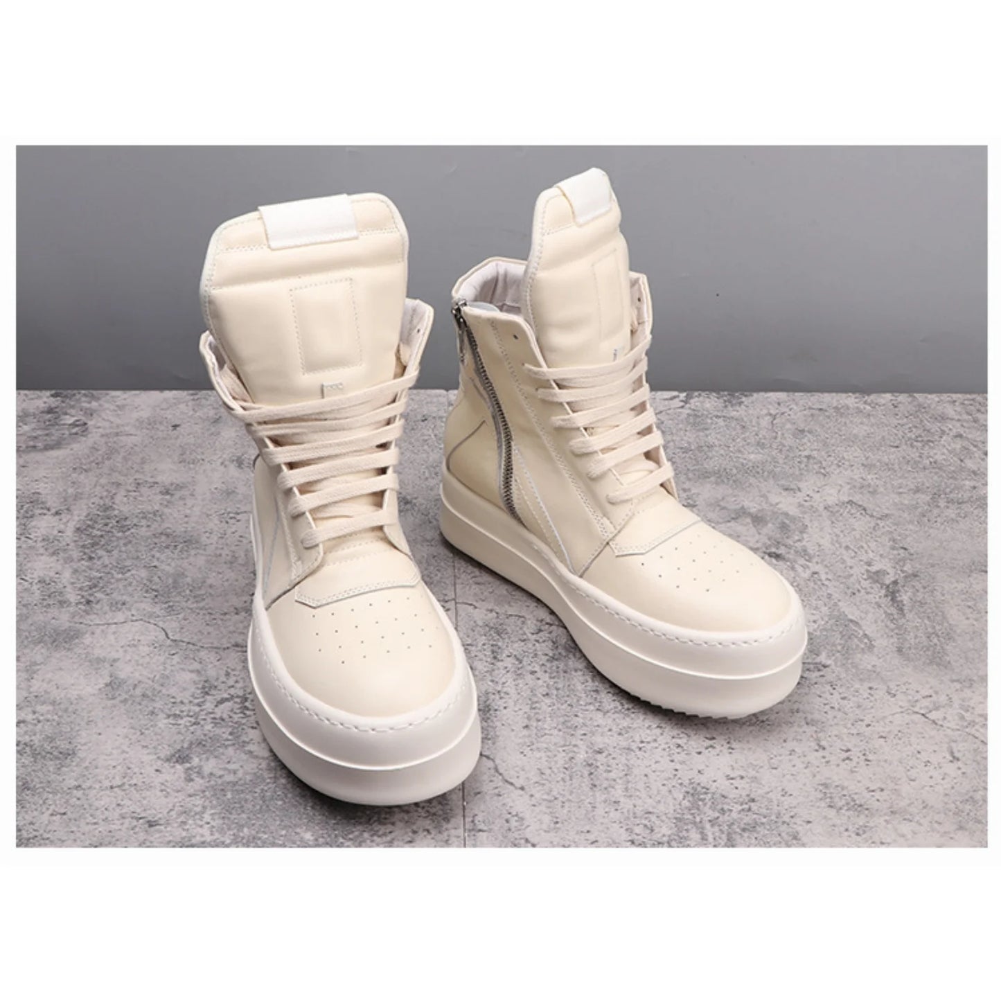 Top Quality Boots Men and Women 35-48 Casual Fashion Punk Real Leather zipper booties 6cm Platform soles Trendy High top shoes