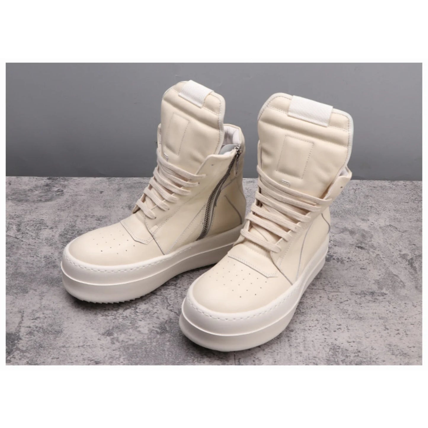 Top Quality Boots Men and Women 35-48 Casual Fashion Punk Real Leather zipper booties 6cm Platform soles Trendy High top shoes