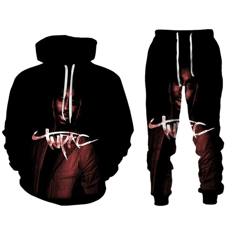 Rap Singer 2 PAC Tupac 3D Printed Hoodie Suit Men Sweatshirts Sweatpants Casual Fashion Two Piece Tracksuit Set Men's Clothing