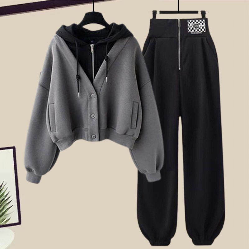 2023 Winter Patchwork Hoodie Jacket Personalized Leggings Two-piece Elegant Women's Pants Set Tracksuit Outfits