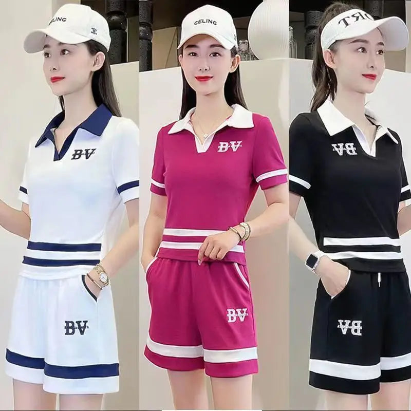 Leisure Sportswear Set for Spring and Summer New Korean Version Loose Fitting Short Sleeved Fashion and Age Reducing Two-piece