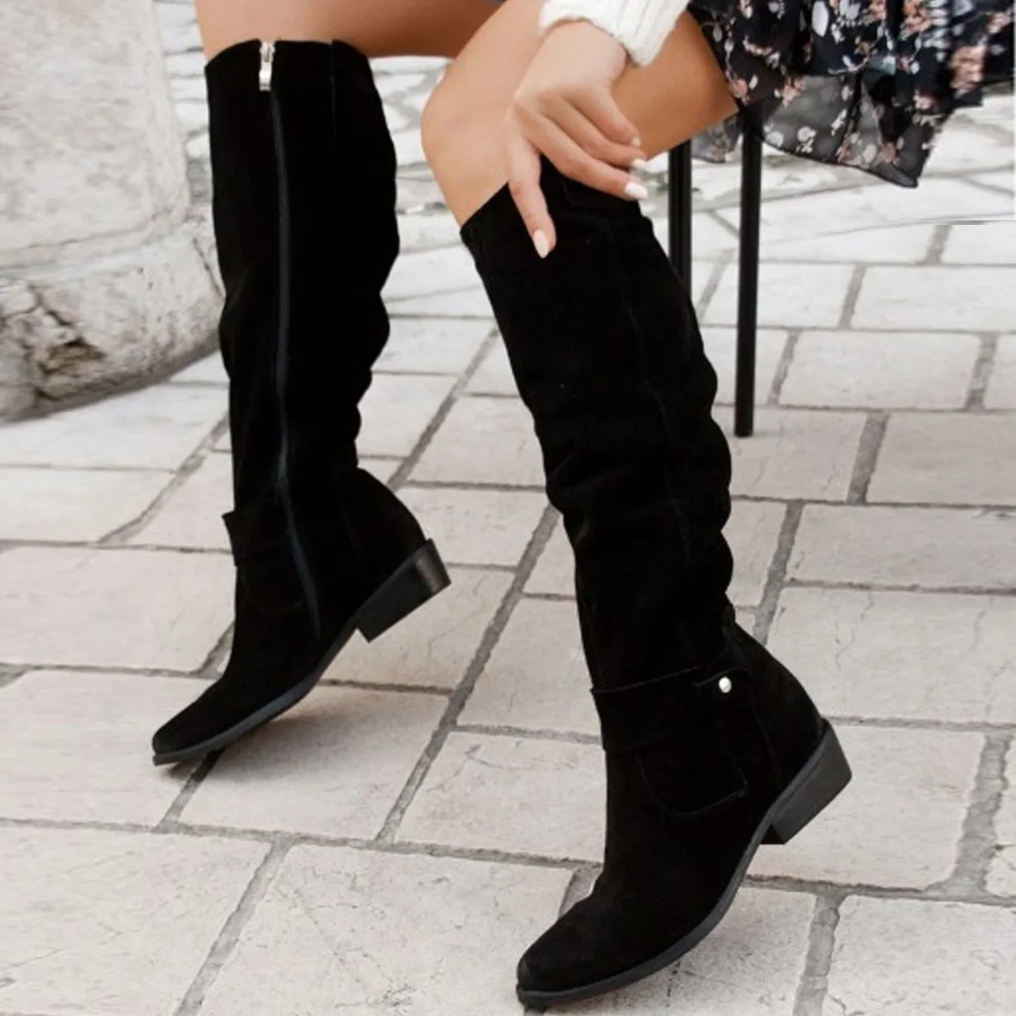 Low Heel Side Zip Size 43 Suede Thigh High Women's Boots Retro Woman Booties Autumn Winter Knee High Boots 2024