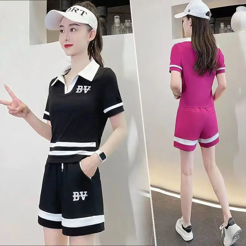 Leisure Sportswear Set for Spring and Summer New Korean Version Loose Fitting Short Sleeved Fashion and Age Reducing Two-piece