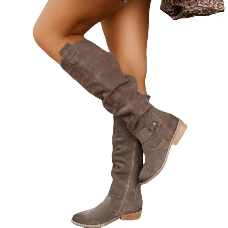 Low Heel Side Zip Size 43 Suede Thigh High Women's Boots Retro Woman Booties Autumn Winter Knee High Boots 2024