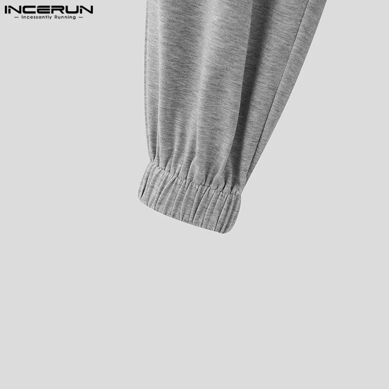 INCERUN 2024 American Style Sets Fashion Men's Sleeveless Sweatshirt Pants Casual Pile Neck Design Irregular Hem Two-piece Sets