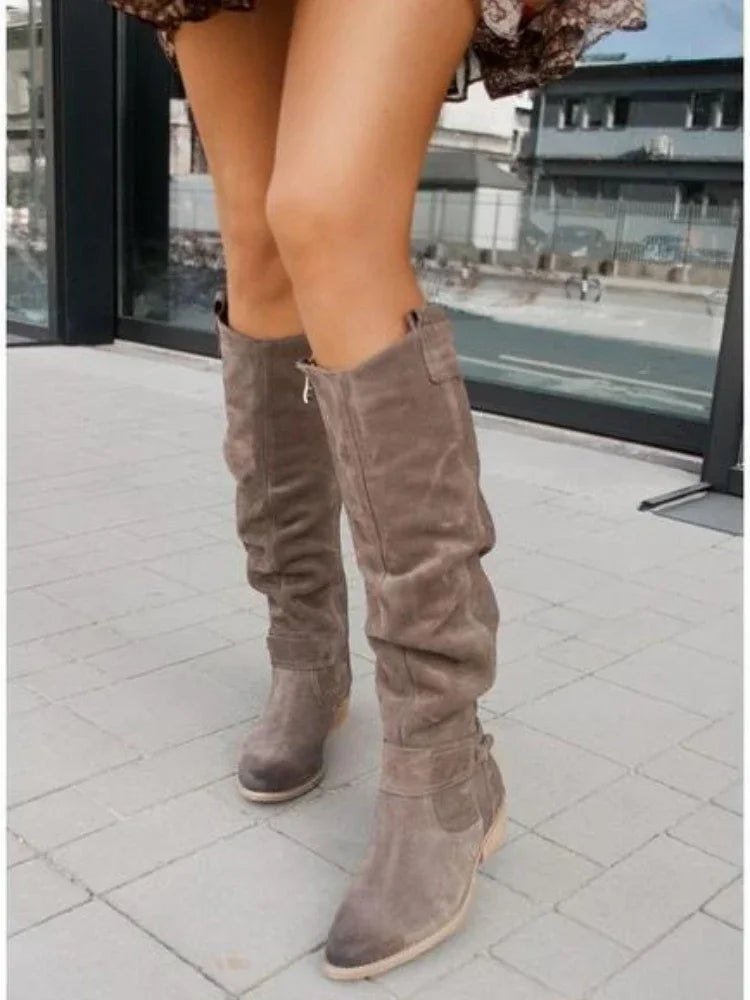 Low Heel Side Zip Size 43 Suede Thigh High Women's Boots Retro Woman Booties Autumn Winter Knee High Boots 2024