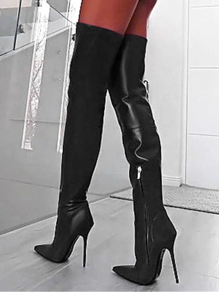 New Model Over-the-Knee Boots For Women Red Leather Fetishism Shoes 11CM Pointed Toe High Heels Night Club Ladies Thigh Boots