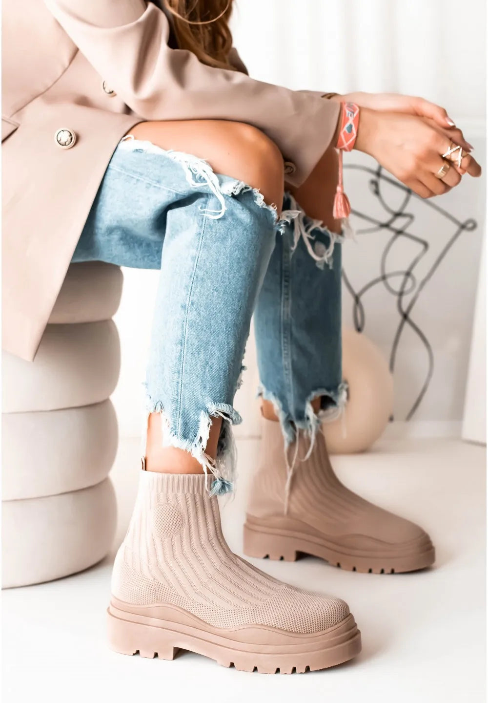 Women's Socks Shoes 2024 Spring Autumn New Fashion Breathable Casual Wedges Platform Ankle Boots Zapatos De Mujer Goth Boots