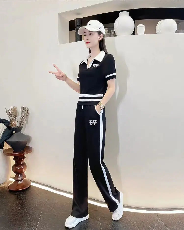 Leisure Sportswear Set for Spring and Summer New Korean Version Loose Fitting Short Sleeved Fashion and Age Reducing Two-piece