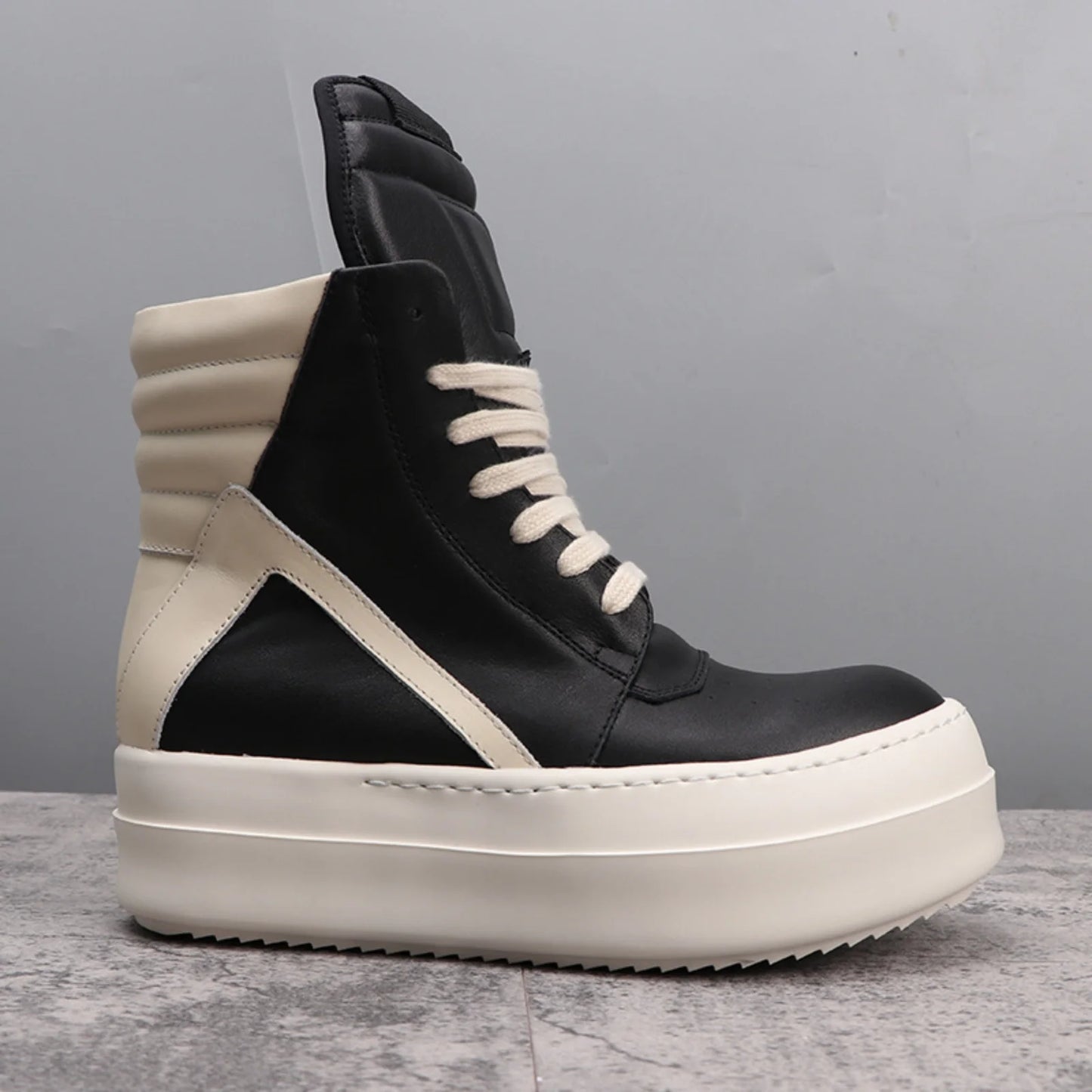 Top Quality Boots Men and Women 35-48 Casual Fashion Punk Real Leather zipper booties 6cm Platform soles Trendy High top shoes