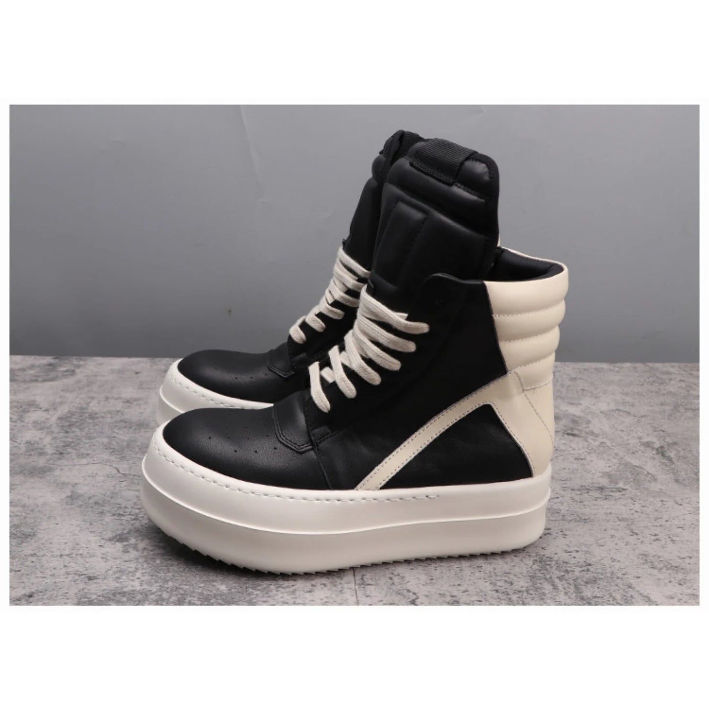 Top Quality Boots Men and Women 35-48 Casual Fashion Punk Real Leather zipper booties 6cm Platform soles Trendy High top shoes