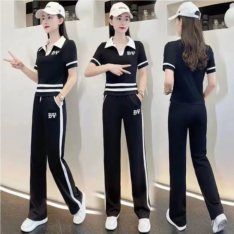 Leisure Sportswear Set for Spring and Summer New Korean Version Loose Fitting Short Sleeved Fashion and Age Reducing Two-piece