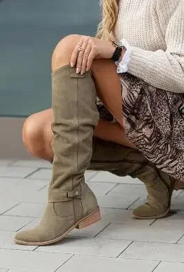 Low Heel Side Zip Size 43 Suede Thigh High Women's Boots Retro Woman Booties Autumn Winter Knee High Boots 2024