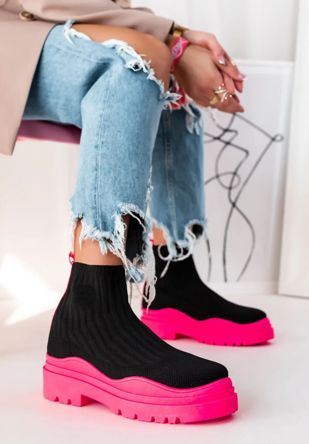 Women's Socks Shoes 2024 Spring Autumn New Fashion Breathable Casual Wedges Platform Ankle Boots Zapatos De Mujer Goth Boots