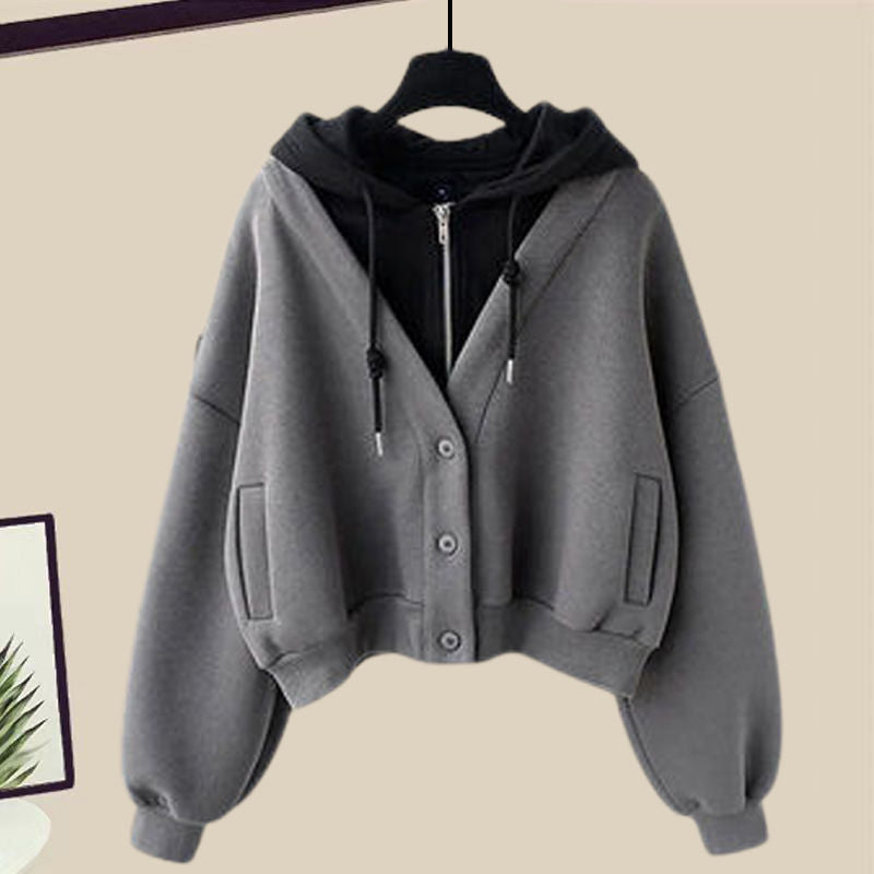 2023 Winter Patchwork Hoodie Jacket Personalized Leggings Two-piece Elegant Women's Pants Set Tracksuit Outfits