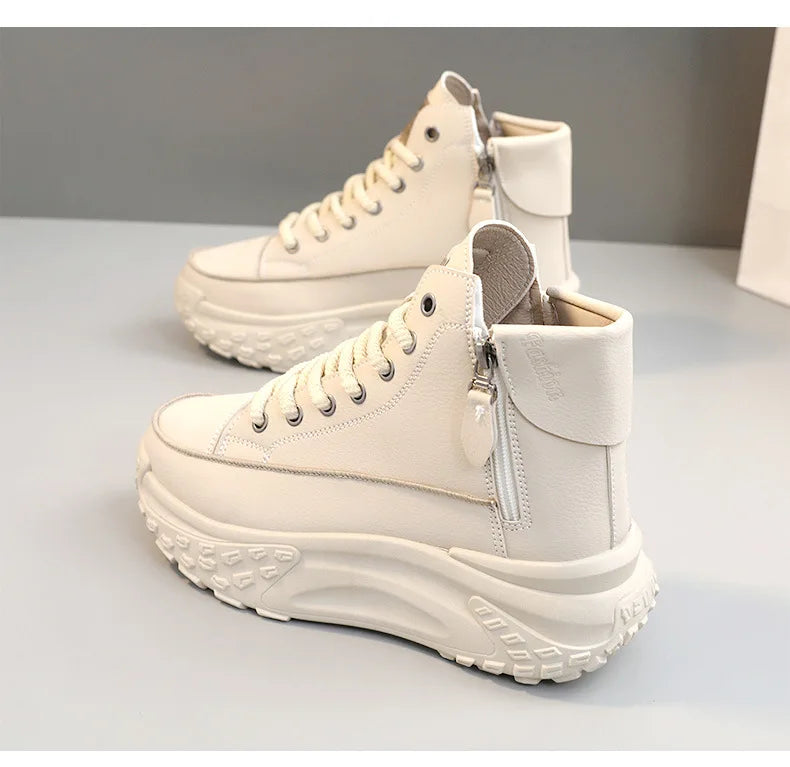 Women Boots High Top Winter Plush 2024 New Round Toe Thick Sole Height Increasing Lace Up Zipper Platform Casual Shoe Warm Boots