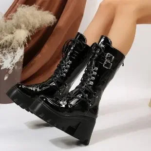 Women Boots Plus Size 2024 New Platform Thick Heel Boots Women Punk Gothic Black Buckle Shoes Woman Fashion Women's Boots