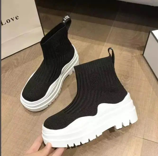 Women's Socks Shoes 2024 Spring Autumn New Fashion Breathable Casual Wedges Platform Ankle Boots Zapatos De Mujer Goth Boots