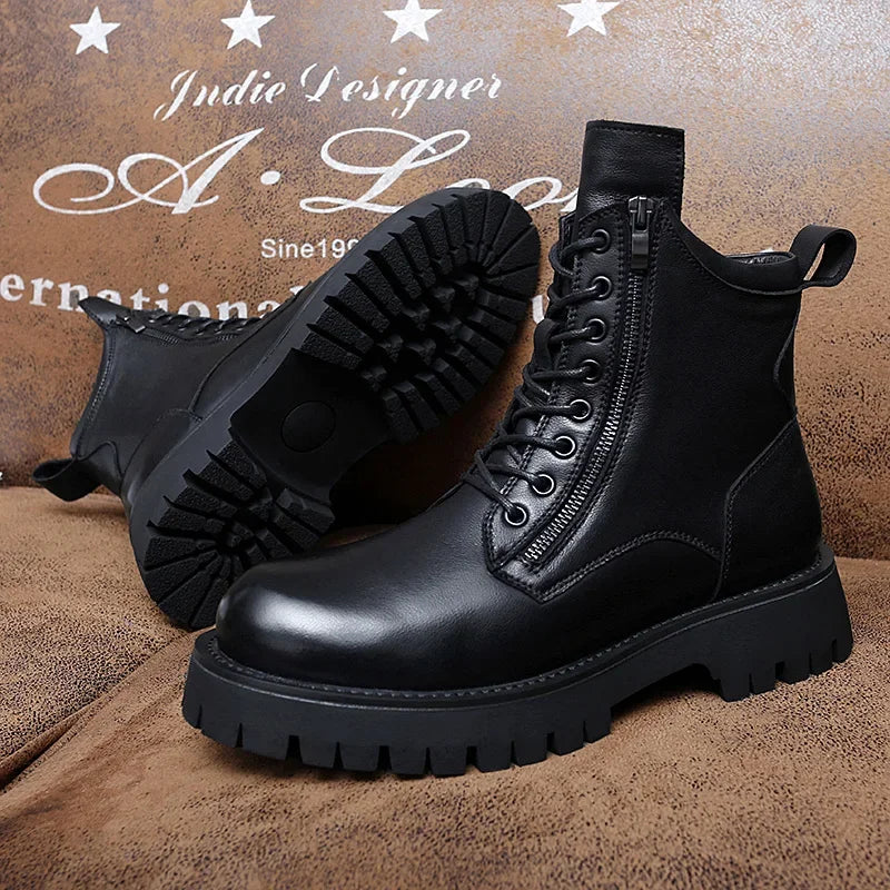 Men's Boots New Genuine Leather Outdoor Boots Thick Bottom All-Match Italian Designer Men Dress shoes Luxury Motorcycle Boots